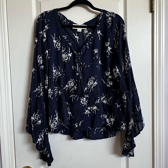 Navy Boho Floral Blouse main image 1